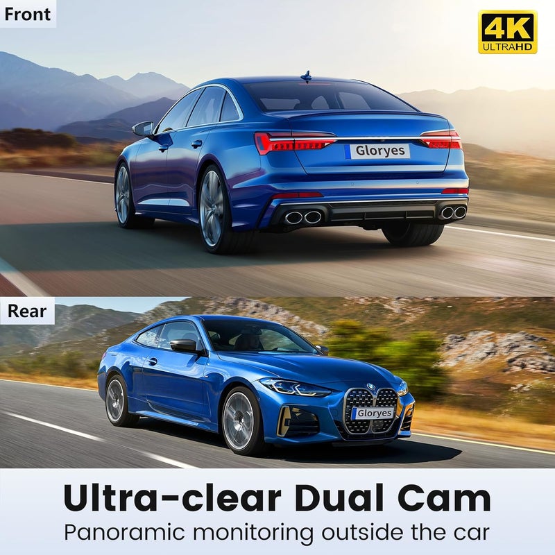 Gloryes 2025 4K Dash Cam Pro Car Camera - Dash Cam Front and Rear,4K/3840 True Dash Camera for Cars,Dash Cams 3.0'' IPS Screen,IR Night Vision,24H Parking,Loop Recording,Free 32G SD Card,Support 512GB - Image 3